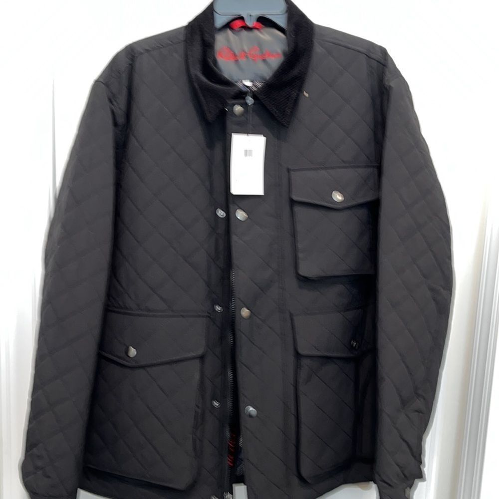 New $398 Black ROBERT GRAHAM Full zipper puffy Quilted camp barn Jacket Coat L